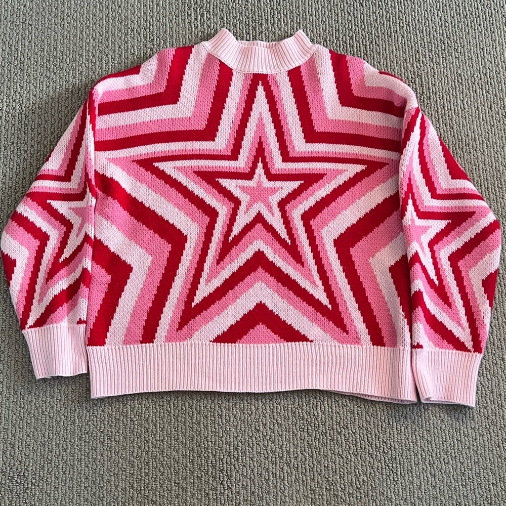 Pink and Red Star Pattern Sweater